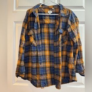 BKE Navy & Mustard Plaid Flannel Shirt Jacket